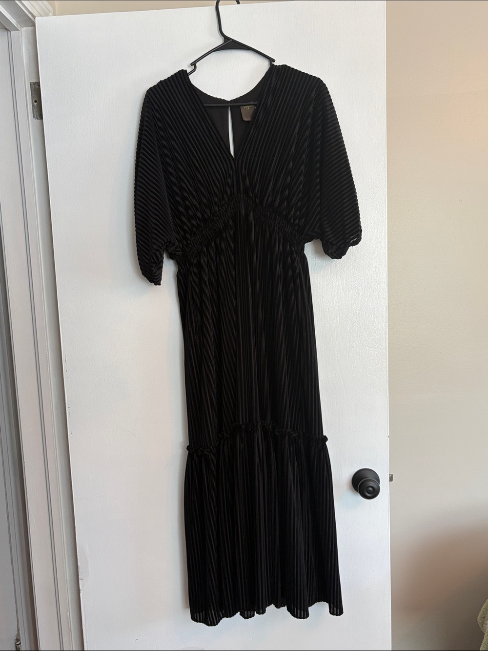 Taylor Black Pleated V-Neck Maxi Dress